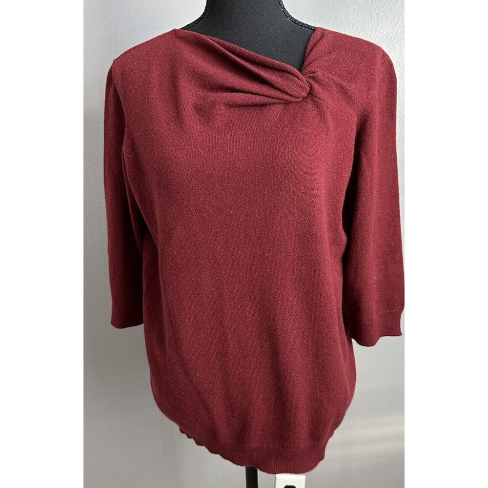 Jil Sander Red Cashmere Sweater Knotted Neckline 3/4 Sleeve Made In Italy Sz L?